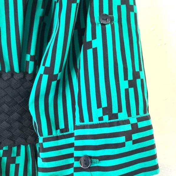IZ Byer Green and Black Striped dress with 3.5 in wide woven elastic belt Sz M - Picture 11 of 14